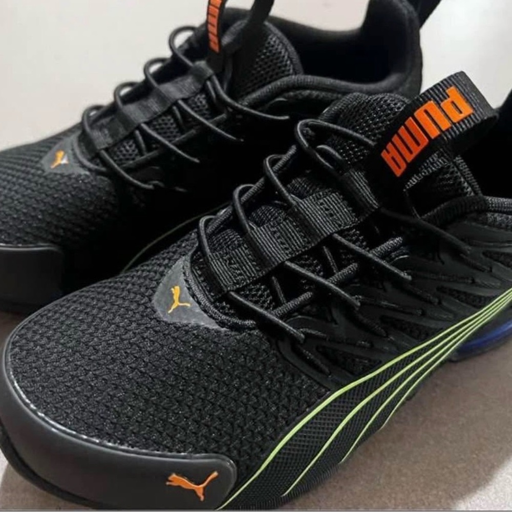 Puma Kids Black and Neon Green Sneakers